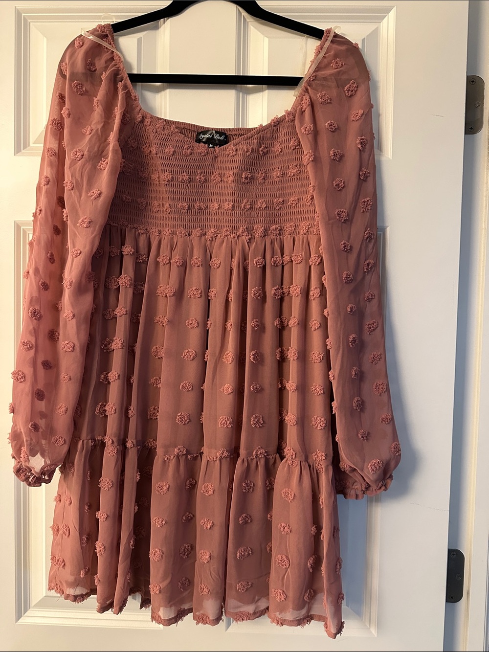 Mauve Pink Textured Swiss Dot Babydoll Dress size medium